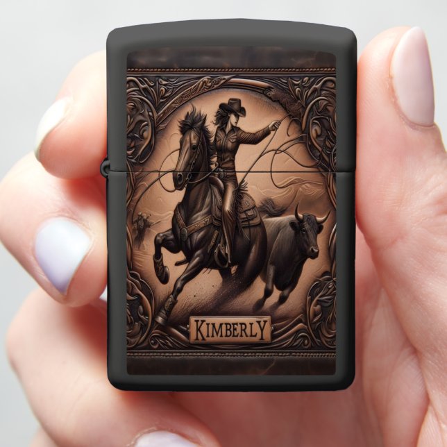 Kimberly Cowgirl Riding Horse Zippo Lighter (In Hand)