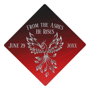 Kimberly White Phoenix Rises Red n Black Ashes  Graduation Cap Topper