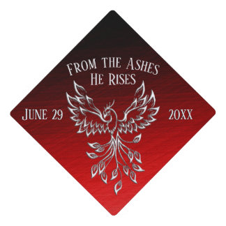 Kimberly White Phoenix Rises Red n Black Ashes Graduation Cap Topper