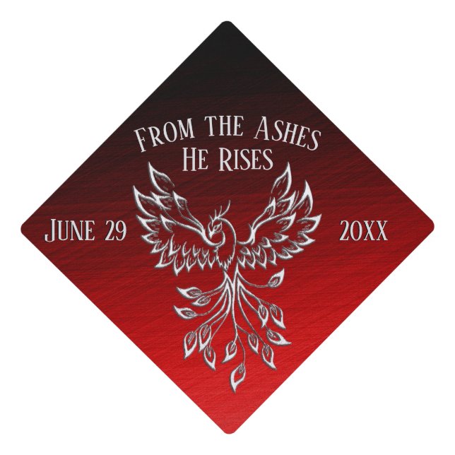 Kimberly White Phoenix Rises Red n Black Ashes  Graduation Cap Topper (Front)