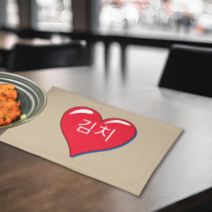 Kimchi in red heart -khaki cloth placemat
