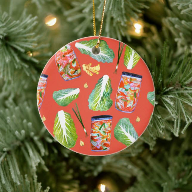 Kimchi Ingredients Fun Fermentation Watercolor Ceramic Ornament (Tree)