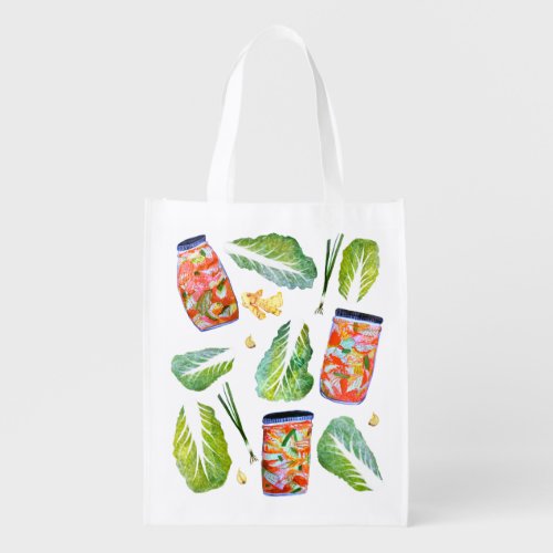 Kimchi Ingredients Fun Fermentation Watercolor Grocery Bag