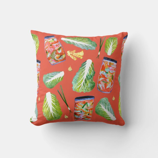 Kimchi Ingredients Fun Fermentation Watercolor Throw Pillow (Front)