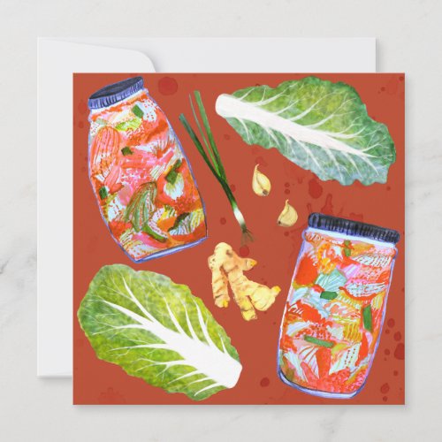 Kimchi Ingredients Spicy Fermentation Watercolor Holiday Card