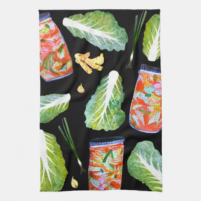 Kimchi Ingredients Watercolor Fun Fermentation Kitchen Towel (Vertical)