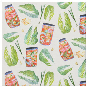 Kimchi Ingredients Watercolor Pattern White Fabric