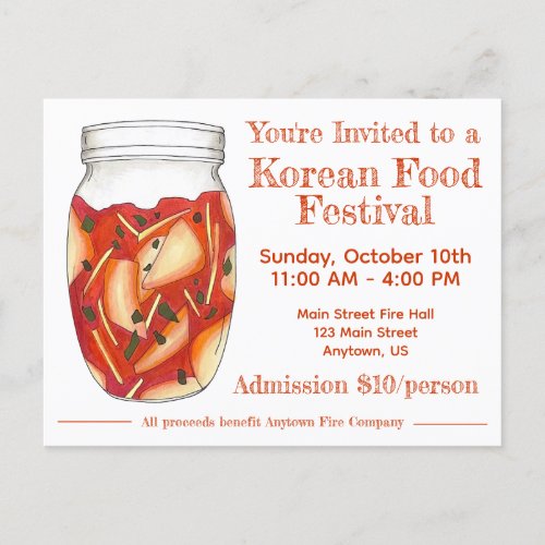 Kimchi Korean Food Festival Restaurant Pop_Up Invitation Postcard