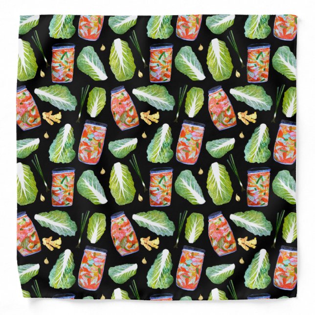 Kimchi Spicy Fun Fermentation Watercolor Pattern Bandana (Front)
