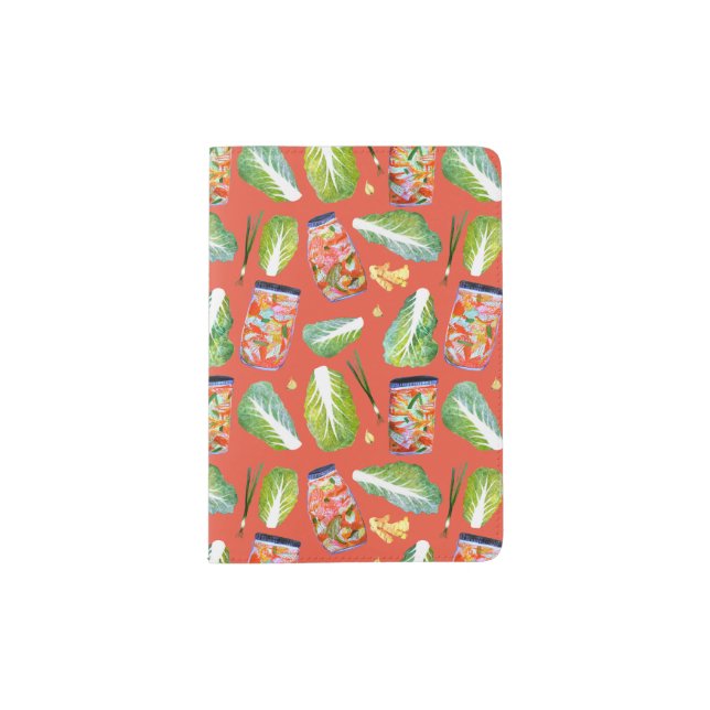 Kimchi Spicy Fun Fermentation Watercolor Pattern Passport Holder (Front)