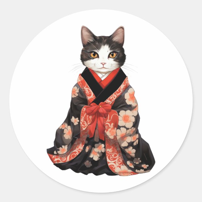  Kimono  Cat Classic Round Sticker (Front)