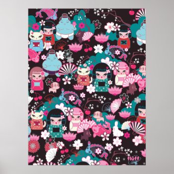 Kimono Cuties Kawaii Poster By Fluff by FluffShop at Zazzle