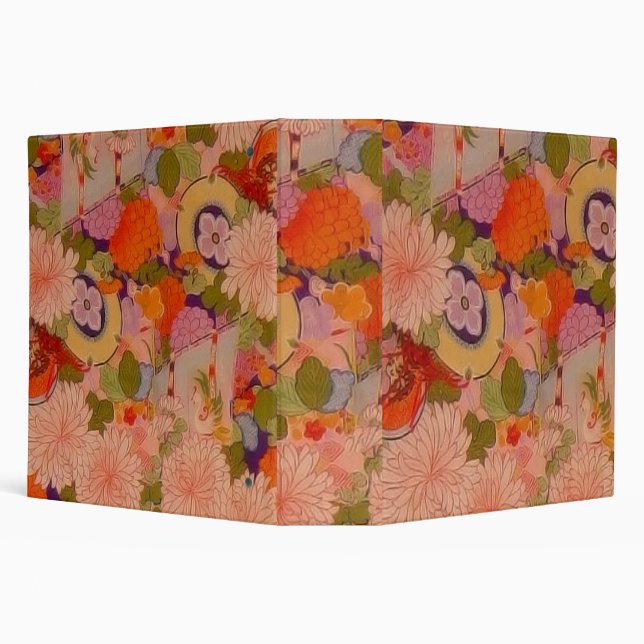 Kimono Flower Pink Floral Pattern 3 Ring Binder (Background)