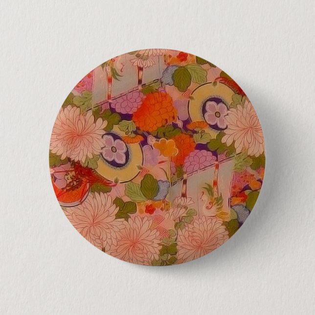 Kimono Flower Pink Floral Pattern Button (Front)