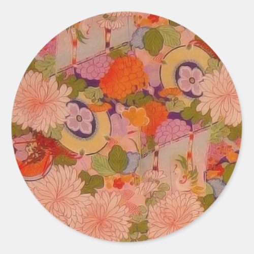 Kimono Flower Pink Floral Pattern Classic Round Sticker