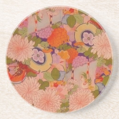 Kimono Flower Pink Floral Pattern Coaster