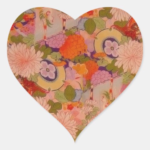 Kimono Flower Pink Floral Pattern Heart Sticker