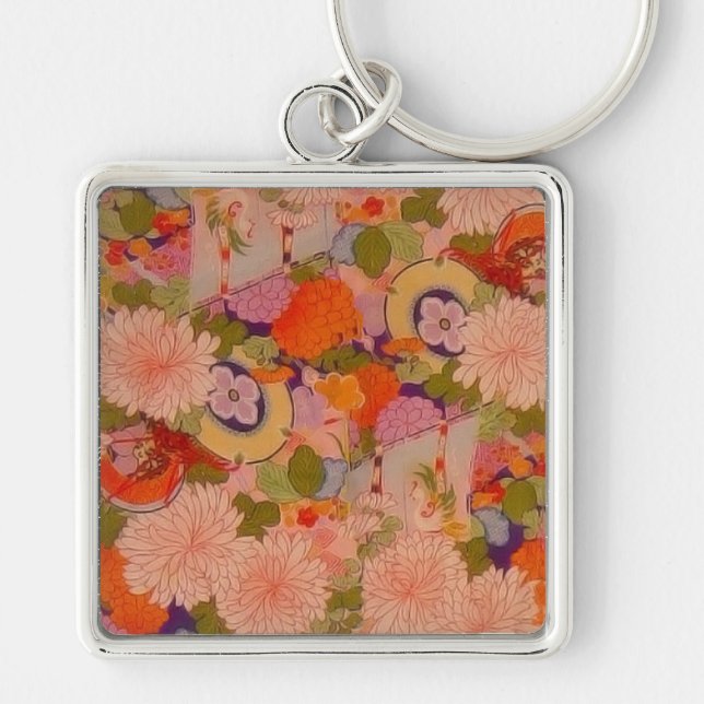Kimono Flower Pink Floral Pattern Keychain (Front)