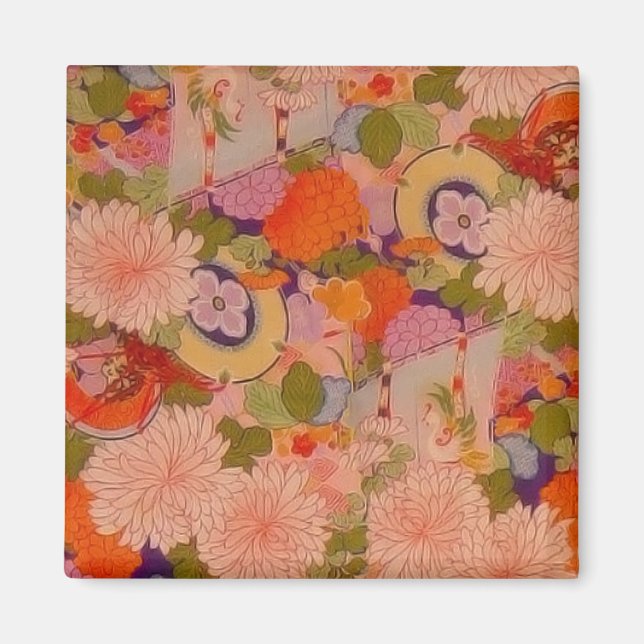 Kimono Flower Pink Floral Pattern Magnet (Front)