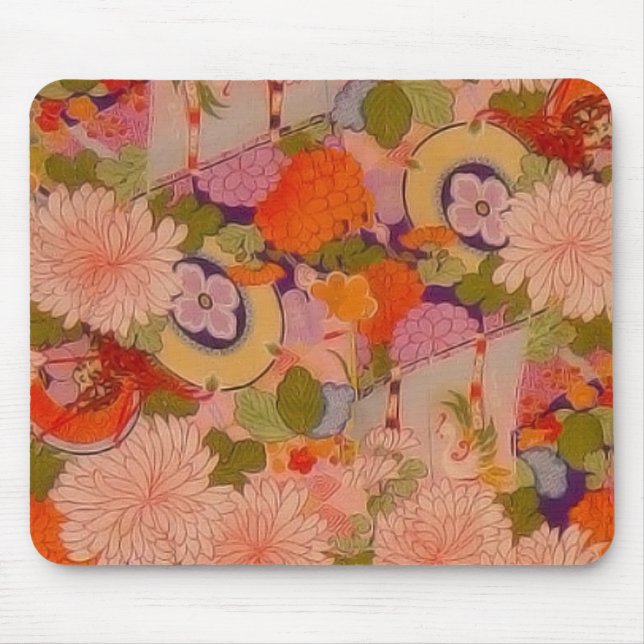 Kimono Flower Pink Floral Pattern Mouse Pad (Front)