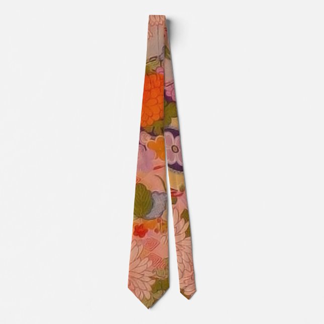 Kimono Flower Pink Floral Pattern Neck Tie (Front)
