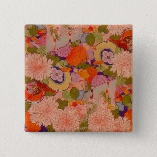 Kimono Flower Pink Floral Pattern Pinback Button