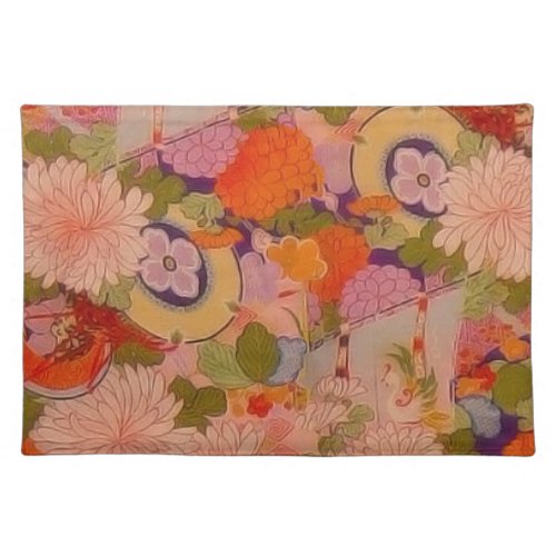 Kimono Flower Pink Floral Pattern Placemat
