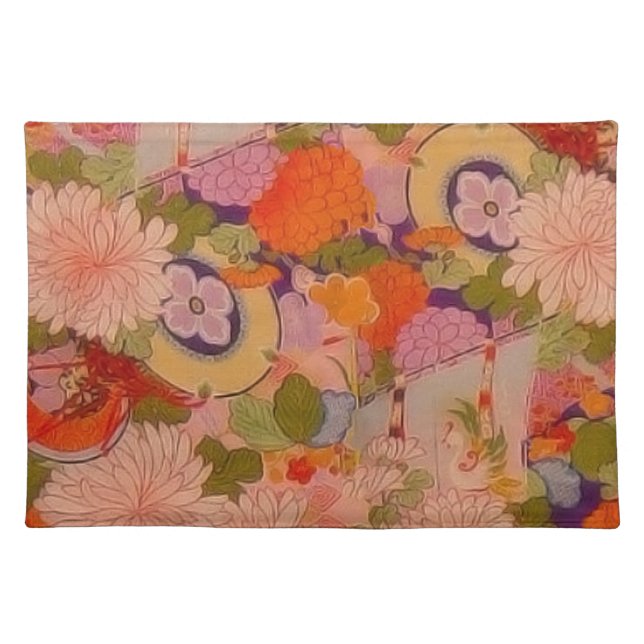 Kimono Flower Pink Floral Pattern Placemat (Front)