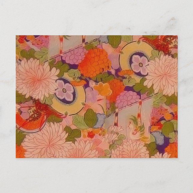 Kimono Flower Pink Floral Pattern Postcard (Front)