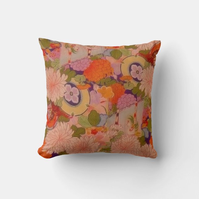 Kimono Flower Pink Floral Pattern Throw Pillow (Front)
