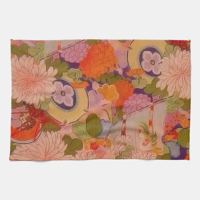 Kimono Flower Pink Floral Pattern Towel (Horizontal)