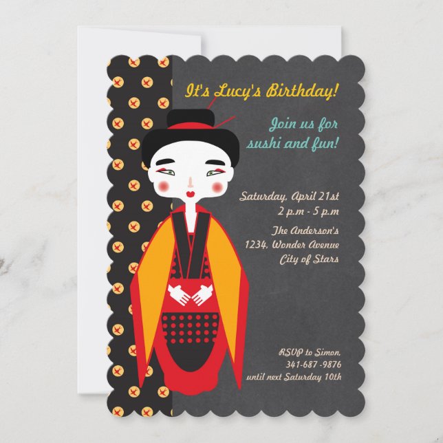 Kimono Girl Birthday Party Invitation (Front)