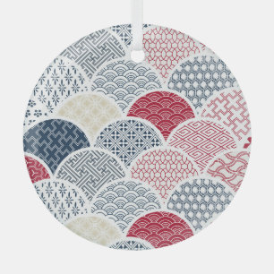 Kimono Line Art: Traditional Geometric Pattern Glass Ornament