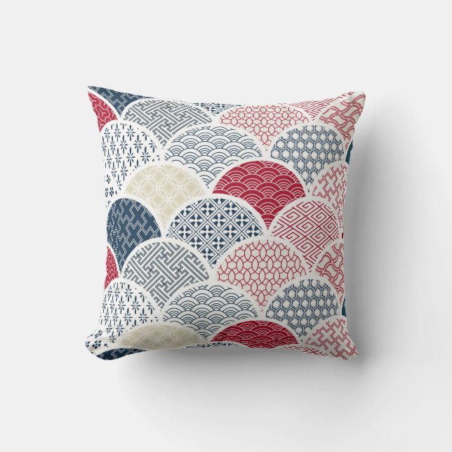 Kimono Line Art: Traditional Geometric Pattern Throw Pillow (Front)