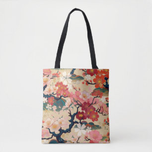 Kimono pattern inspired japanese fabric tote bag