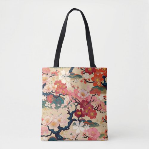 Kimono pattern inspired japanese fabric tote bag