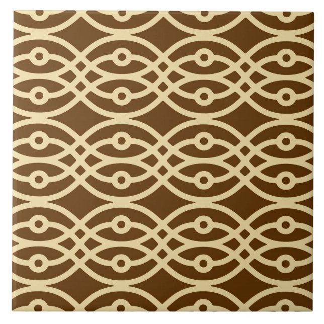 Kimono print, chocolate brown and tan ceramic tile (Front)