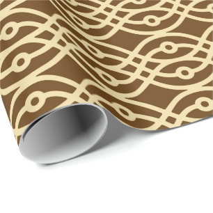 Kimono print, chocolate brown and tan wrapping paper