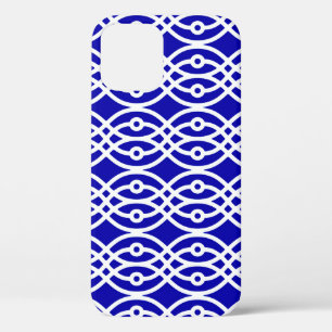 Kimono print, cobalt blue and white iPhone 12 case