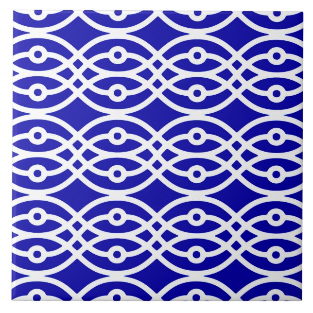 Kimono print, cobalt blue and white tile (Front)