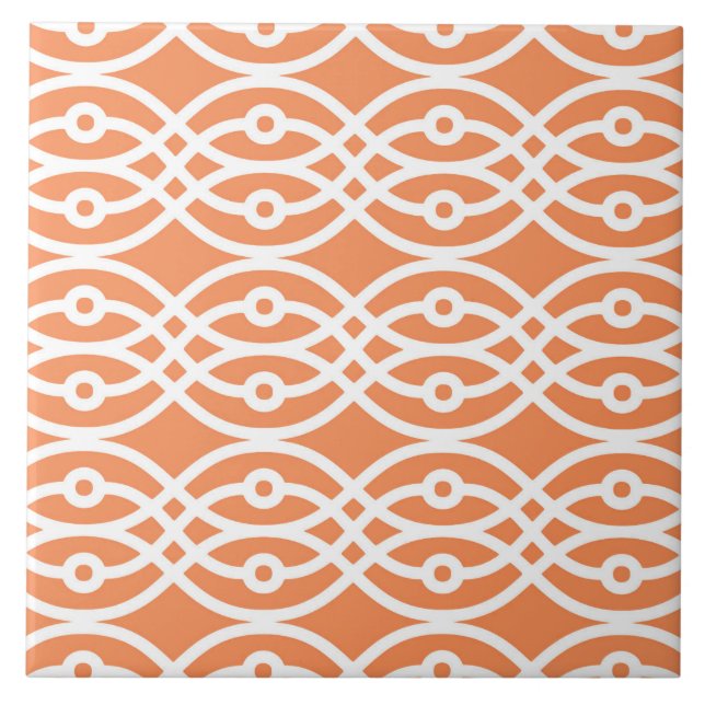 Kimono print, coral orange and white ceramic tile (Front)