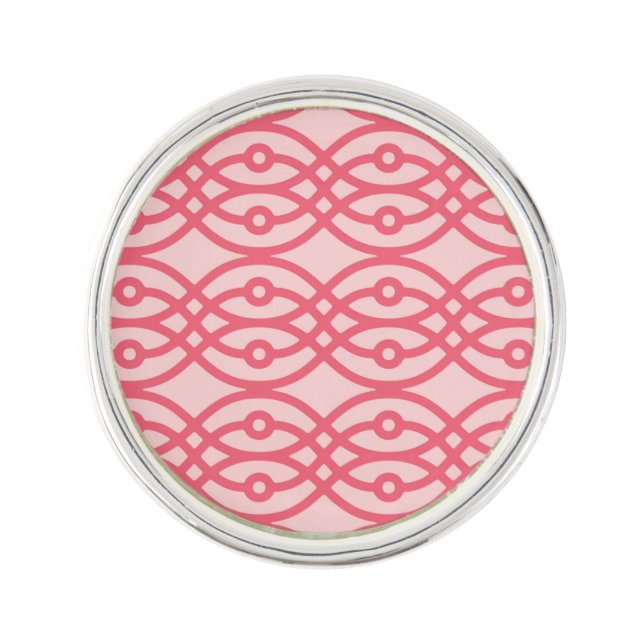 Kimono print, coral pink lapel pin (Front)