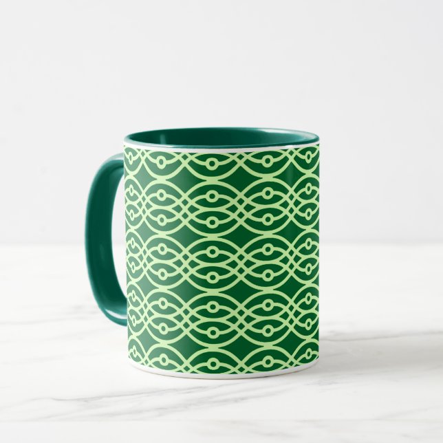 Kimono print, dark & light green mug (Front Left)