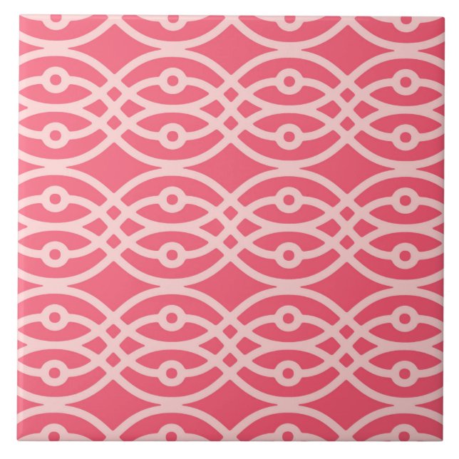 Kimono print, deep coral pink ceramic tile (Front)