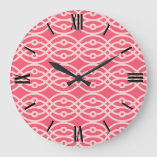 Kimono print, deep coral pink large clock
