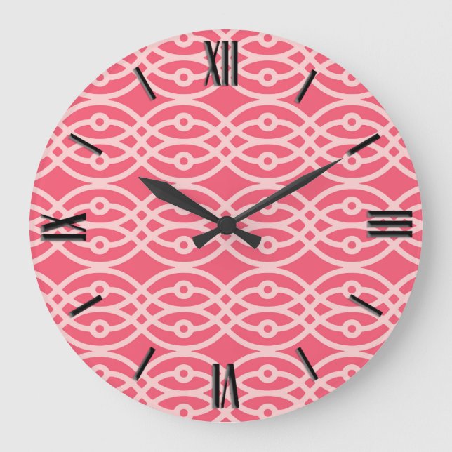 Kimono print, deep coral pink large clock (Front)