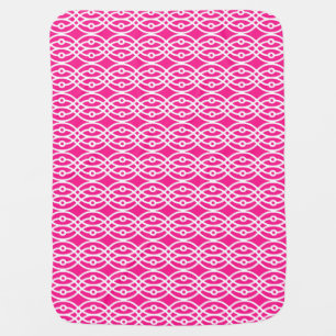 Kimono print, fuchsia pink and white baby blanket