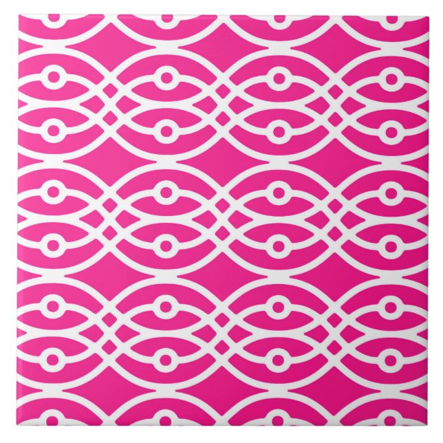 Kimono print, fuchsia pink and white ceramic tile (Front)