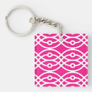 Kimono print, fuchsia pink and white keychain