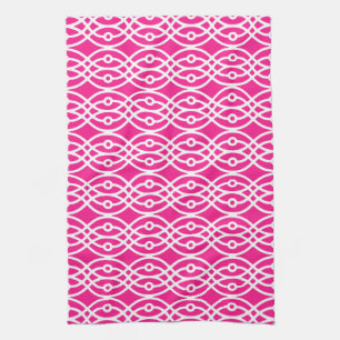 Kimono print, fuchsia pink and white towel
